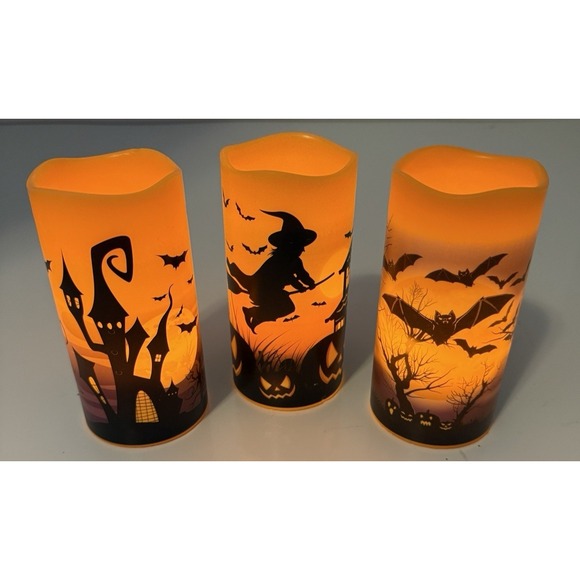 Other - Halloween Flameless LED Battery Operated Candles Set of 3 with Timer 6" Tall